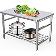 Stainless Steel Prep Table 48 x 24 Inch, NSF Commercial Heavy Duty Stainless Steel Folding Work Table with Undershelf, Stainless Steel Kitchen Island, Laundry Folding Table, Outdoor Cooking Table