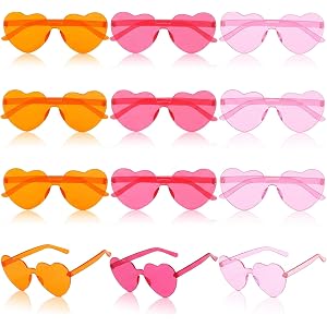 Mowane 12Pairs Pink and Orange Party Favors, Bachelorette Sunset Party Decorations, Heart Sunglasses, Love Heart Shaped for W