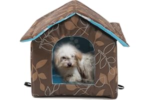 VARMTOR Outdoor Cat House, Feral Cat House with Transparent Curtain, Stray Cats Shelter(Shabby Chic, Large-Houses)
