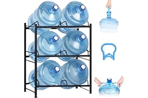SEHERTIWY 5 Gallon Water Bottle Holder, 3 Tier Water Jug Rack, Water Cooler Jug Rack for 5 Gal Water Bottle, Water Jug Dispenser Stand, Heavy Duty 5 Gallon Water Jug Stand for 6 Bottles with Lifter