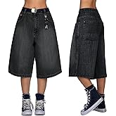 EMMIOL Baggy Jorts for Women Wide Leg Denim Shorts Y2k Mid Rise Bermuda Streetwear Boyfriend Jean Shorts with Pockets