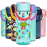 Elemental Water Bottles for Kids - Splash Kids Water Bottle for School with Pop-it Handle - BPA Free Tritan Plastic Water Bottle with Straw Leak Proof when Spout is Closed - Fancy Frog - 18oz