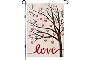 CROWNED BEAUTY Valentines Day Garden Flag 12×18 Inch Love Heart Tree Double Sided for Outside Small Burlap Holiday Yard Decoration