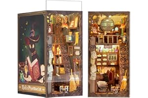 Cutefun Book Nook Kit,3D Wooden Puzzle Bookends,Miniature House Kit with Dust Cover,Bookends Kit with LED Lights,DIY Dollhouse Bookend Tiny House,Birthday/Easter Home Decor for Teens and Adults
