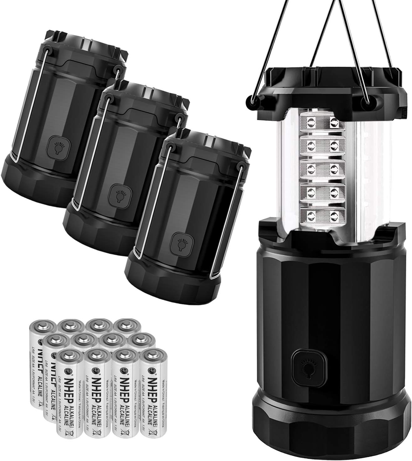 Etekcity 4 Pack Portable LED Camping Lantern with 12 AA Batteries