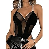 SweatyRocks Women's Sheer Mesh Bodysuit V Neck Sleeveless Party Leotard Top Clubwear