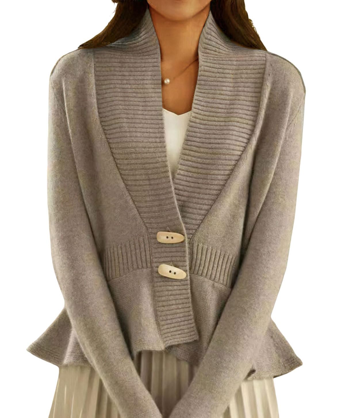 Photo 1 of **MINOR DAMAGE**
chouyatou Women's Fall Ribbed V-Neck Vintage Cardigan Sweater Toggle Button Down Peplum Tops Jacket (Small, Khaki)