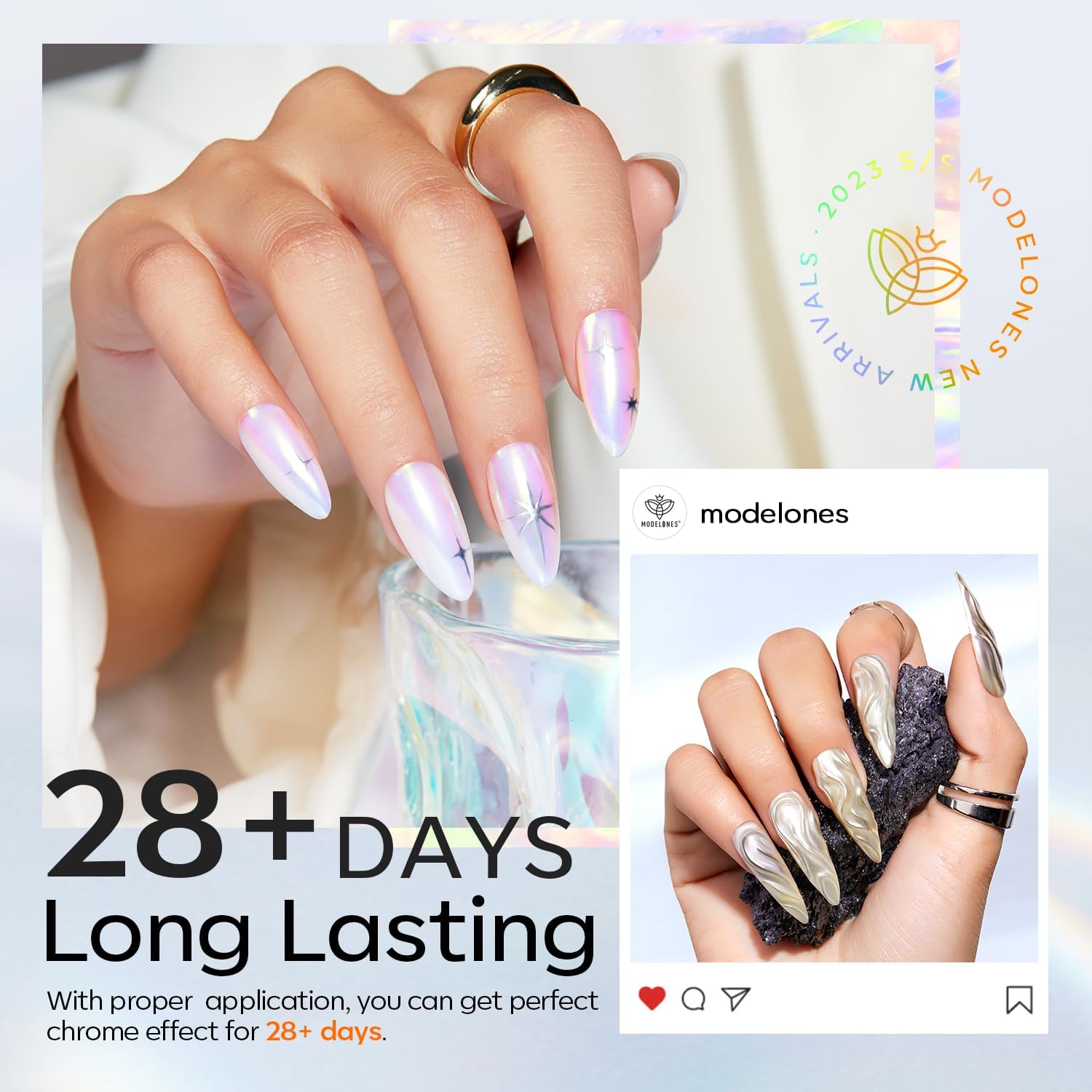 modelones Chrome Nail Powder 4 pcs, White Pearl Nail Chrome Powder, Iridescent Aurora Glitter Mermaid Silver Metallic Mirror Holographic Effect Pearlescent Pigment Dust Kit Resin Craft - Image 3