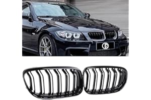 DEKEWEI E90 Grille, Front Kidney Grill Compatible with BMW 3 Series 2009-2011 E90 E91 (Double Slats Gloss Black Grills, 2pcs)