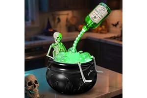 Yinhua Halloween Decorations, Vintage Cauldron Halloween Decor with Lighted Floating Potion Bottles, Witches Cauldron with Skeleton Bubbles DIY Set, Hocus Pocus Plastic Cauldrons Table Decor Indoor