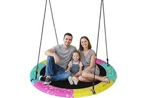 LAMERGE Tree Swing, 43'' / 48'' Saucer Swing for Kids and Adults, ASTM Approved Swing Sets with 900lbs Weight Capacity, Backyard Or Playground, Waterproof and UV-Resistant Mat, Adjustable Hanging Straps