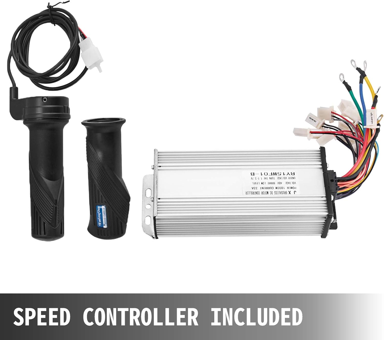 Mophorn 1800W Electric Brushless DC Motor Kit 48V High Speed Brushless Motor with 32A Speed Controller and Throttle Grip Kit for Go Karts E-bike Electric Throttle Motorcycle Scooter and More (1800W) - - 
