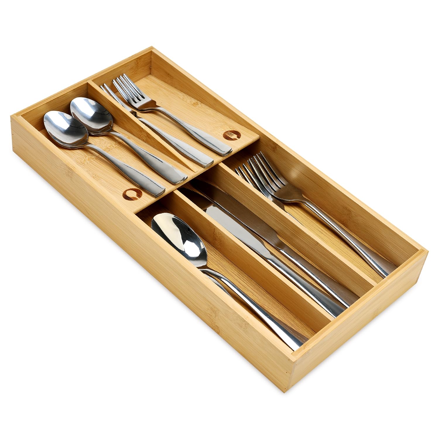 Photo 1 of Hilislog Bamboo Silverware Drawer Organizer Cutlery Tray for Drawer Wood Kitchen Utensil Tray Flatware Caddy Cutlery Holder Utensil Drawers Organizer for Spoon Fork Knives Wooden Silverware Trays