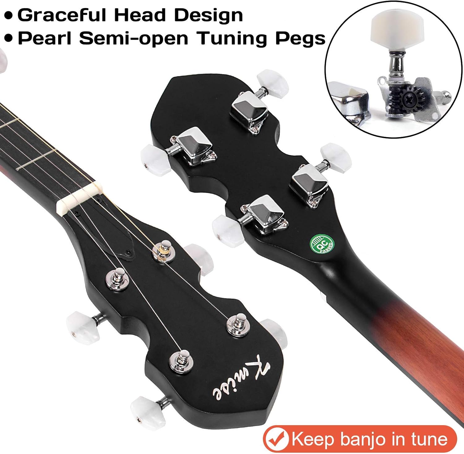 Kmise 5 String Banjo Professional Twoway Truss Rod Banjos Starter Kit