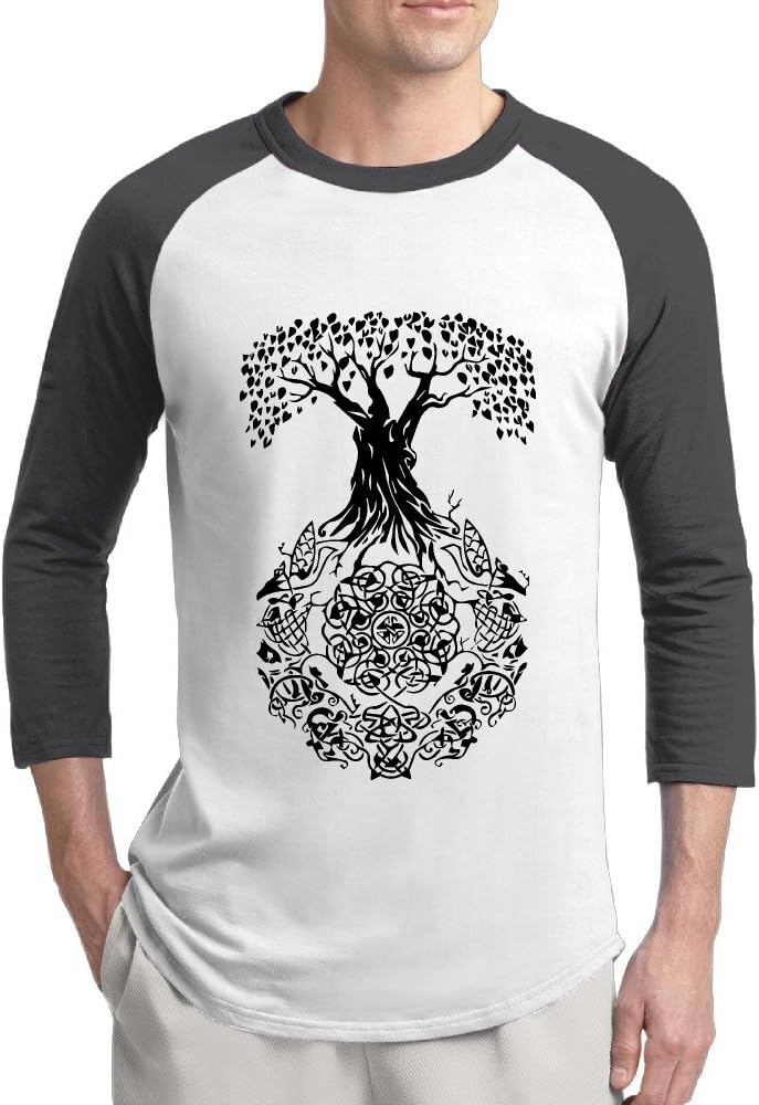 Tree Pattern Funny Printed Image Young Men Plain Raglan T Shirts