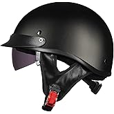 ILM Half Helmet Motorcycle Open Face Sun Visor Quick Release Buckle DOT Approved Cycling Motocross Suits Men Women Model-205V (L, Matt Black)