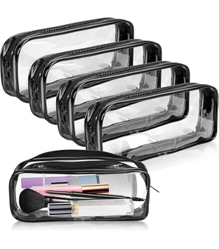 Neceser de PVC transparente con cremallera, bolsa de transporte, bolsa de maquillaje portátil para vacaciones, paquete de 5 Neceser de PVC transparente con cremallera, bolsa de transporte, bolsa de maquillaje portátil para vacaciones, paquete de 5