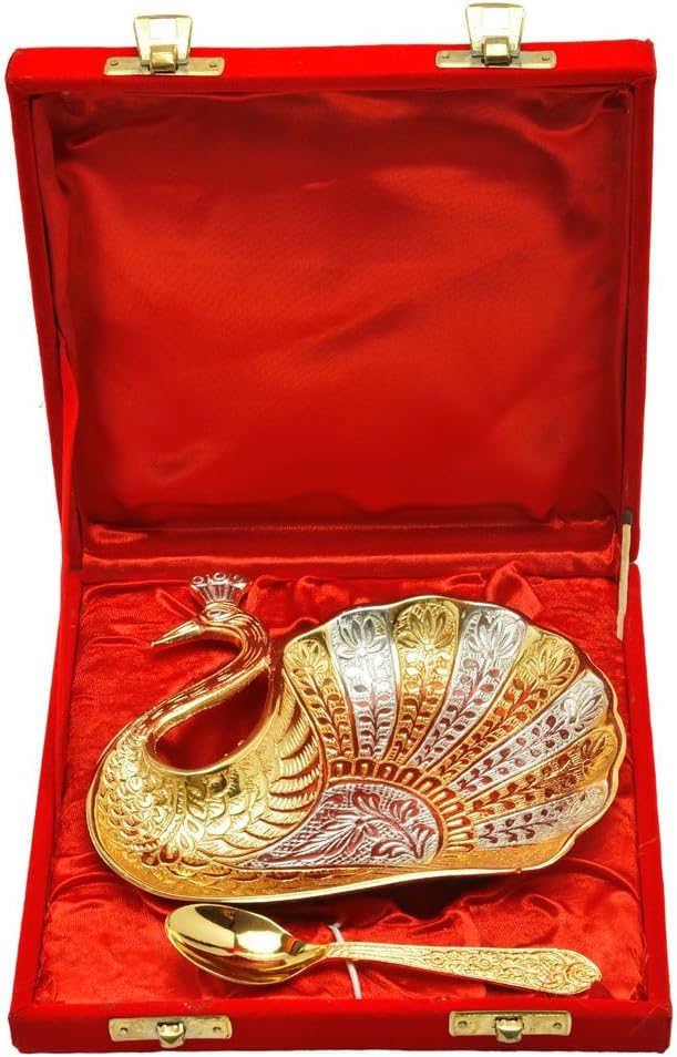HHI Brass Solid Platter with Velvet Box - Set of 2, Multicolour