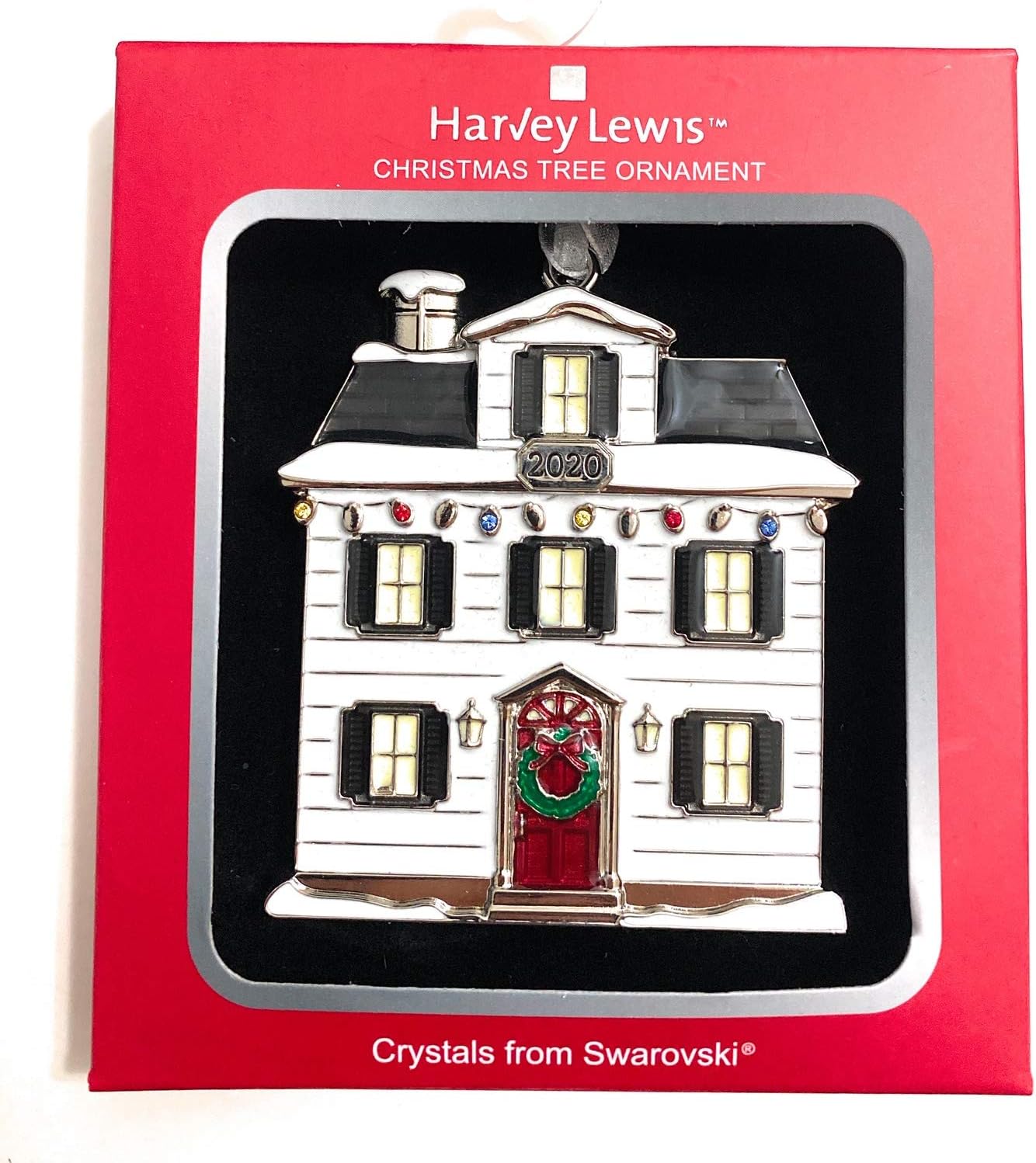 Harvey Lewis 2020 Annual New Home Holiday Ornament - in red Box - Silver Plated - Made with Swarovski Crystal Elements