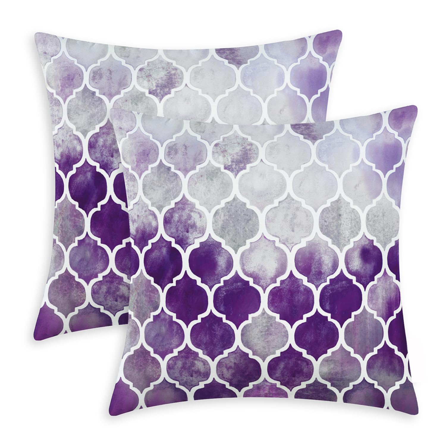 CaliTime Pack of 2 Cozy Throw Pillow Cases Covers for Couch Bed Sofa Manual Hand Painted Colorful Geometric Trellis Chain Print 50cm x 50cm Main Grey Purple Eggplant — image 1