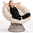 Bme 40" Ergonomic Wicker Papasan Chair with Soft Thick Cushion & Frame, 360° Swivel Papasan Chair, Circle Chair, Reading Chair, Comfy Chair for Living Room, Bedroom, Sepia Sand - Brown Frame
