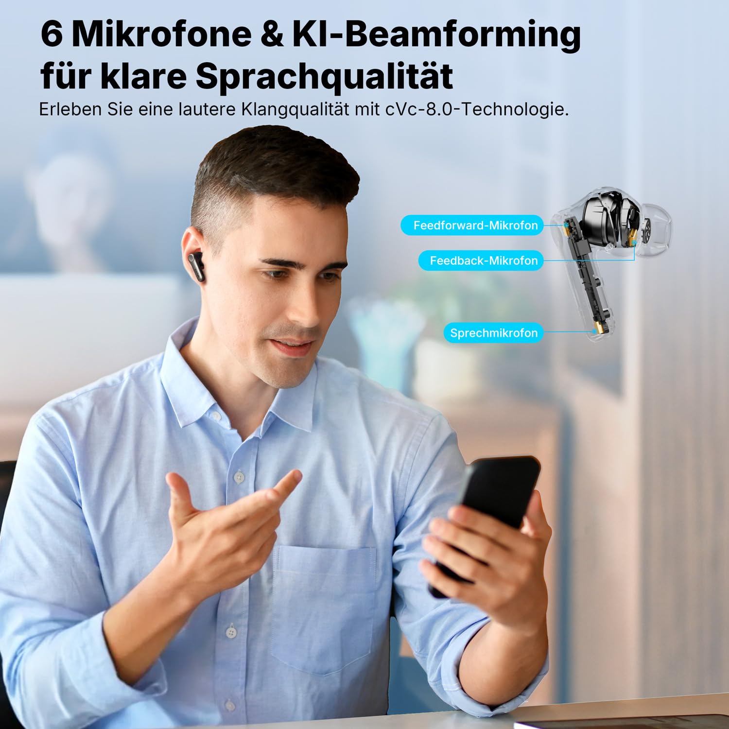 EarFun Air Pro 4+ Bluetooth Kopfhörer mit Noise Cancelling, Hybrid-Treibersystem, Hi-Res Audio, aptX Lossless, LDAC, 6 Mik. KI Anrufe, 54 Std. Akku, Multipoint, Trageerkennung, IP55, Bluetooth 6.0 7