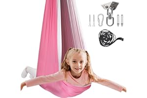 BATHONLY Double Layer Sensory Swing for Kids with 360° Swivel Hanger Kit, Therapy Swing Hammock,Kids Indoor Swing Indoor Hammock, Outdoor, Coral Pink