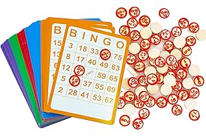 Yuanhe Vintage Bingo Game Set - 100 Bingo Cards and 75 Wooden Chess,for Family Large Parties
