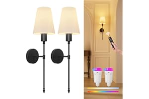 FULEN Wall Sconces Battery Operated Set of Two,18 Colors Cordless Wall Lights with Remote LED Indoor Wall Sconce Dimmable Detachable Bulbs,10000mAh Rechargeable Wall Lamps for Bedroom Living Room