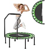 AOTOB 40/48" Fitness Trampoline for Adult, Max Load 450 LBS, Foldable Mini Trampoline with Durable Bungees,Small Rebounder Exercise Trampoline with Bar for Workout for Quiet & Safely Cushioned Bounce