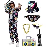 rumnigh 80s 90s Outfit for Men Tracksuit Costume, Hip Hop Outfit Set Vintage Beach Tracksuit for Themed Disco Party Costumes