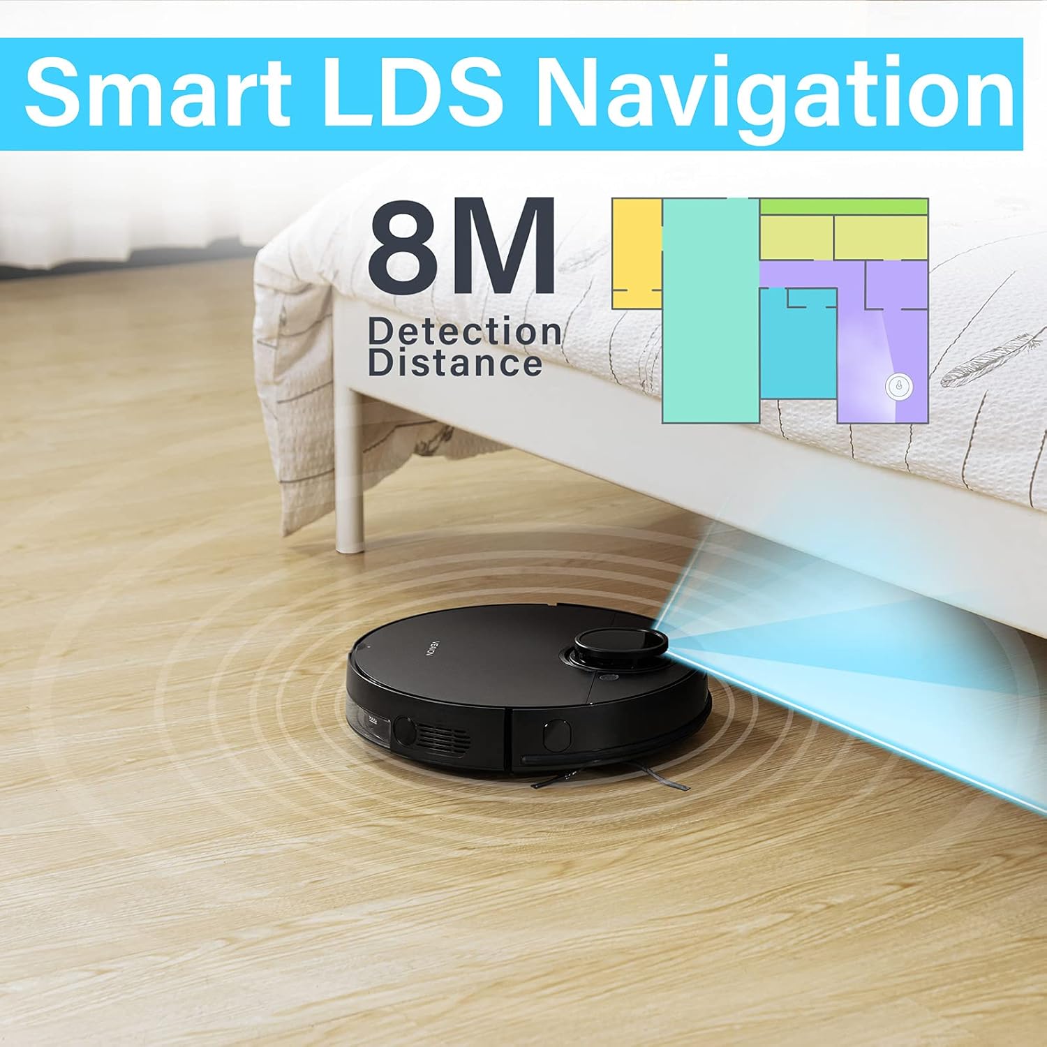VEAVON V8 Robot Vacuum Cleaner with Wi-Fi Connected, 4000Pa Strong Suction Lidar Robotic Vacuum Cleaner, Automatic Vacuum and Mop Cleaner, Mapping Technology, No-mop Zones, Virtual Walls, Black -
