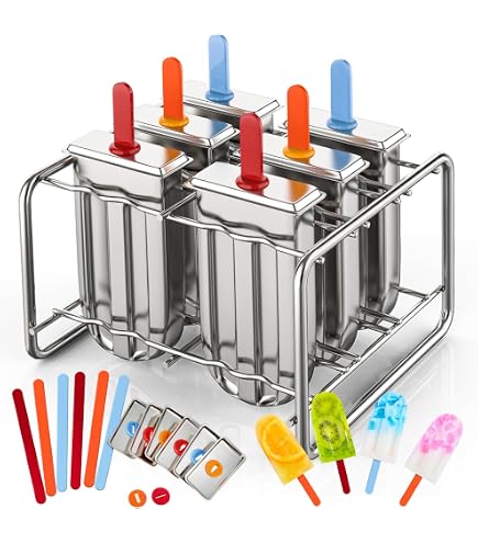 Stainless Steel Ice Pop Molds - 6 Round Metal Molds With Holder & Reusable Sticks, Perfect For Homemade Ice Cream, Yogurt & Sorbet