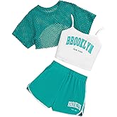 Ecolala Girls Summer Outfits 3 Piece Cami Top and Short Sleeve Mesh Tee Kids Shorts Set