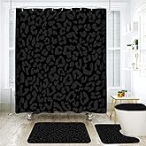 Onalasyc 4 Pcs Cheetah Shower Curtain,Black Leopard Animal Print Bathroom Sets,Cheetah Bathroom Decor Set with Shower Curtain and Rugs,Bathroom Sets Complete,Set de baño,with 12 Pcs Hook