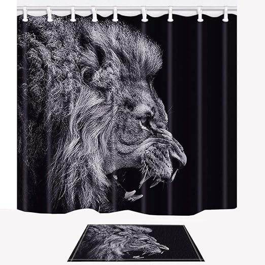 Amazon Com Shocur Lion Head Shower Curtain Set King Of Tropical Forest Animals In Africa Bathroom Decor Polyester Fabric 69 X 70 Inches Man Theme Bath Curtain With 12 Hooks And Non Slip 40