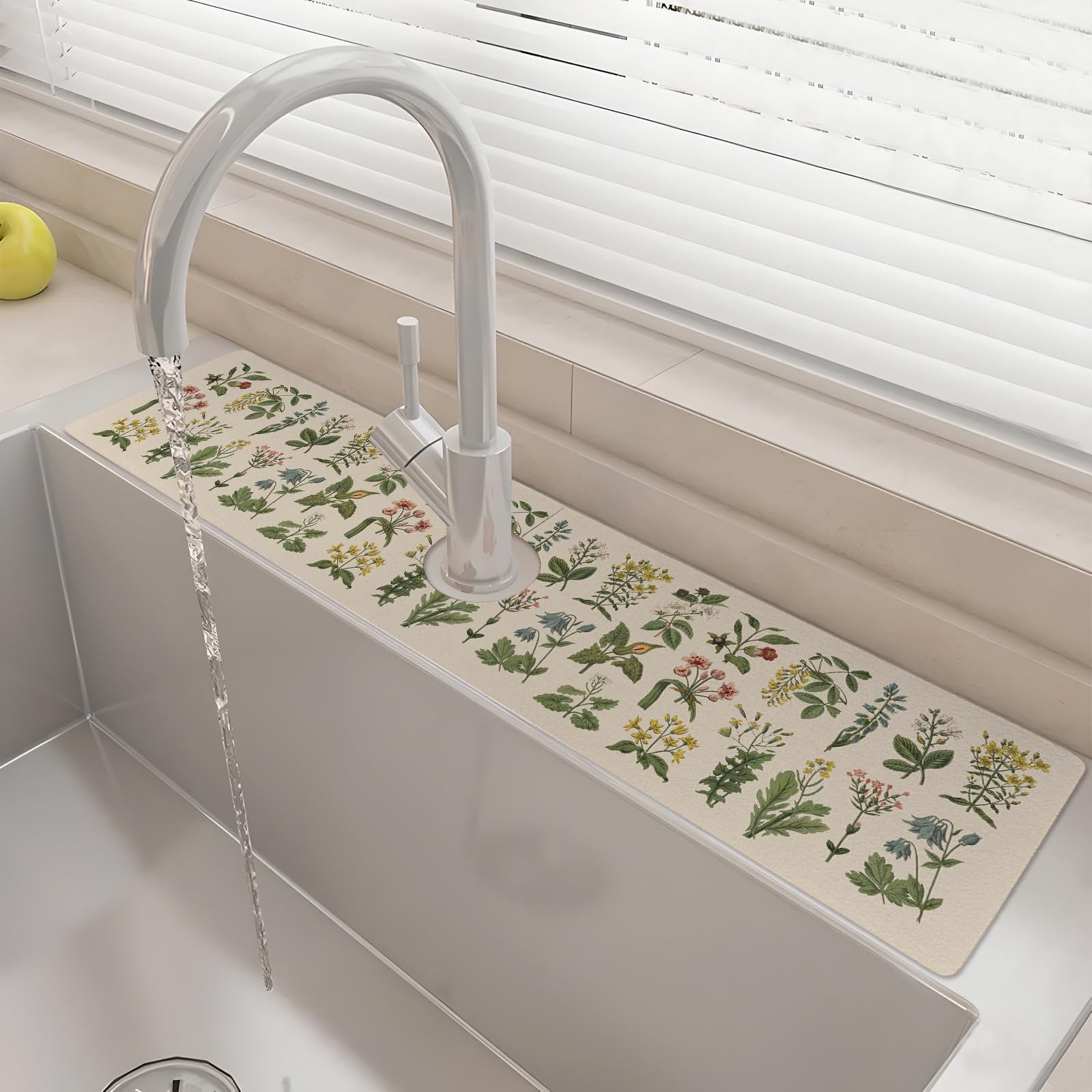 Photo 1 of 24" X 5.5" Kitchen Sink Splash Guard Faucet Mat Floral Super Absorbent Fast Drying Faucet Guard & Draining Mat Sink Splash Guard Behind Faucet for Kitchen, Bathroom