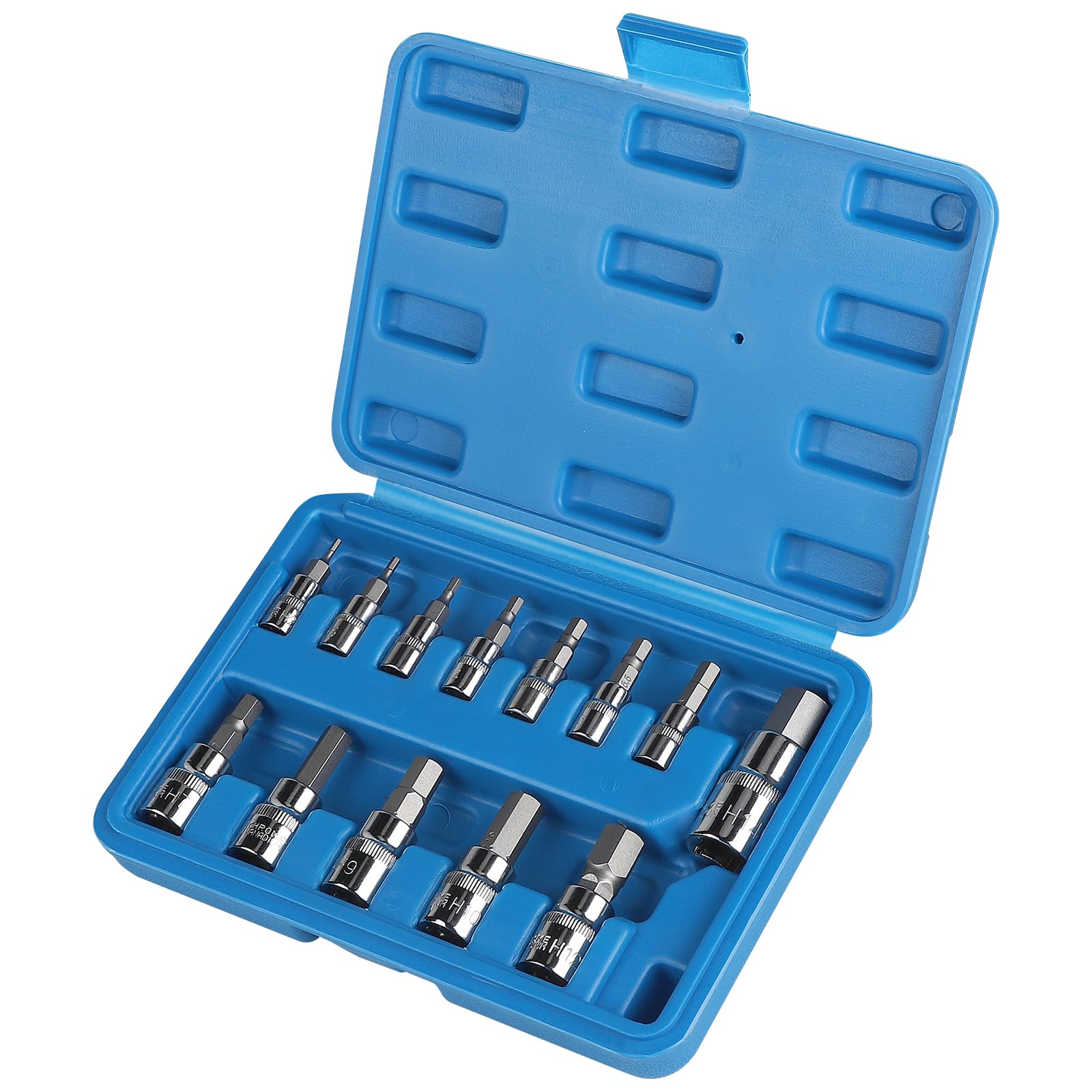 CPROSP 13 Piece Socket Set with Hex Bit 1/2 Inch, 3/8 Inch, 1/4 Inch, 2-14 mm Hex Socket with Plastic Case, 1/2 Impact Wrench Socket — image 1