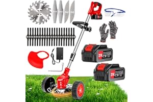 XBZZGMG Cordless Weed Wacker Eater Battery Powered Electric 21V 4.0Ah Lightweight Grass Trimme Battery Operated Weed Trimmer/Lawn Edger/Mower/Brush Cutter 3 Types Blades Weeder Tool for Lawn Garden