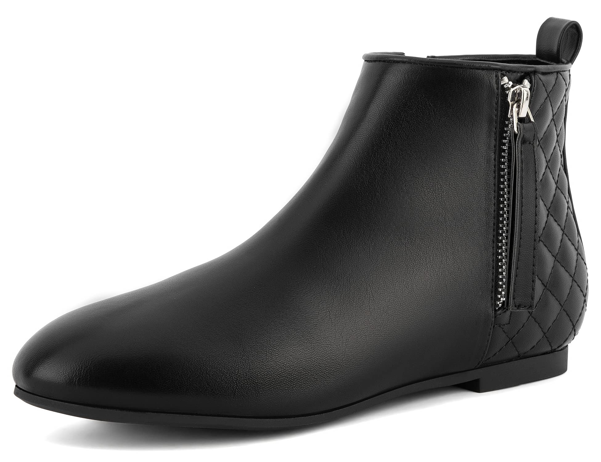 Photo 1 of (SIZE 7) (USED/FAIR) MaxMuxun Women's Ankle Boots Flat Low Heel Booties Ladies Quilted Fall Winter Fashion Boots with Side Zipper Black PU Size 7