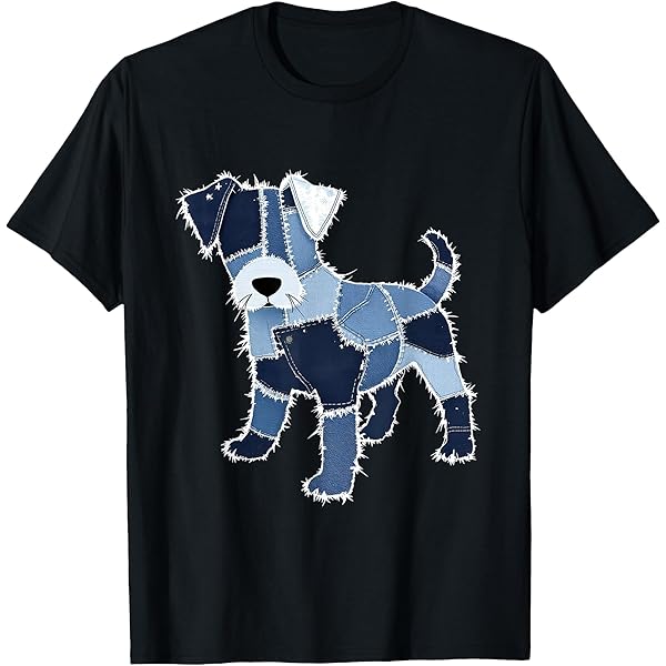 Amazon.com: dog pattern denim patchwork art T-Shirt