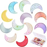 100 Pcs Crystal Moon Beads for Jewelry Making, EVERMARKET Glass Crescent Bracelets Beads, Cute Moon Charms with Box, Glitter Hanging Moon Beads for DIY Crafts Necklaces Accessories