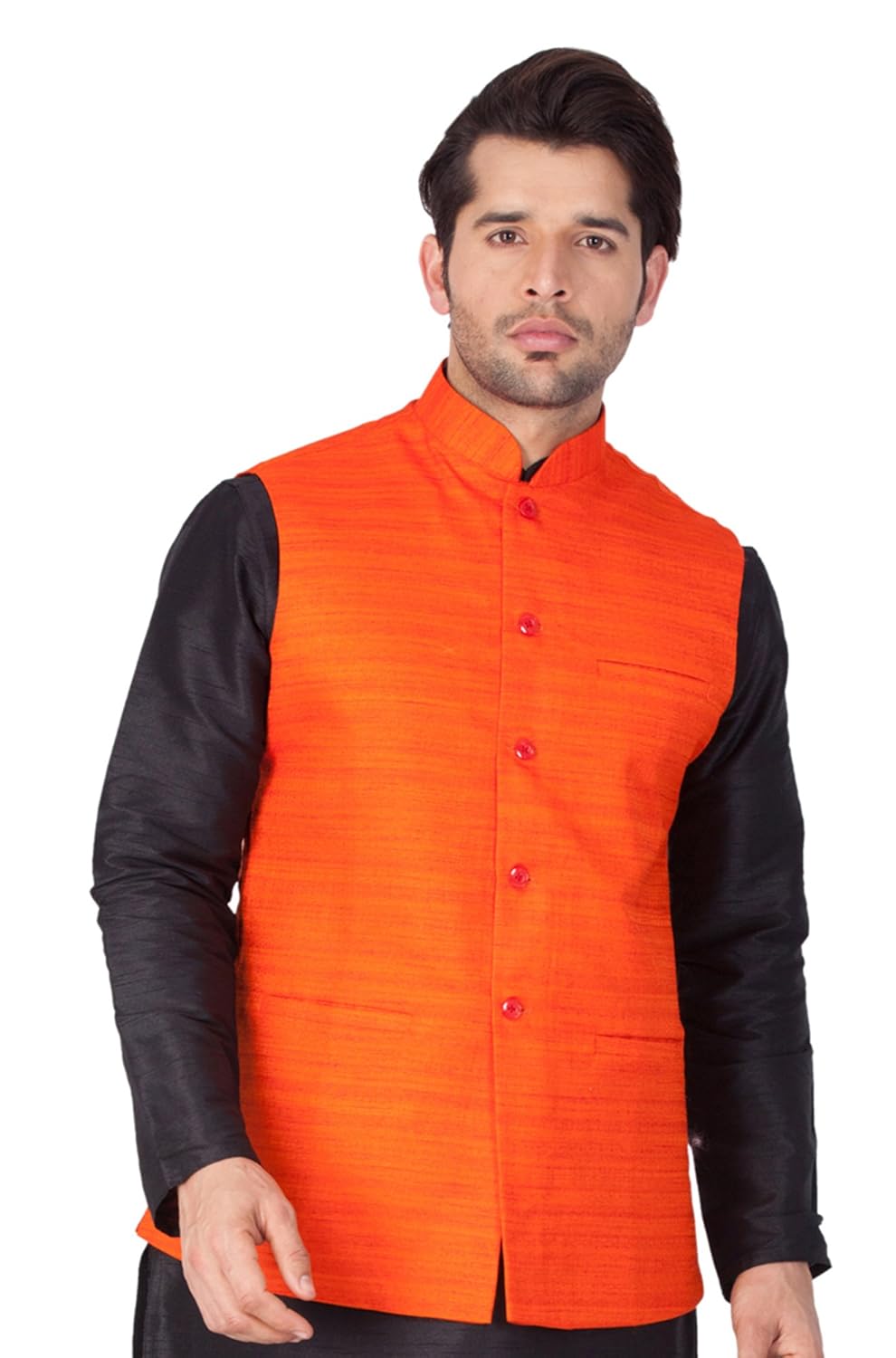 vastramay mens cotton blend nehru jackets (orange_vasmj002or)