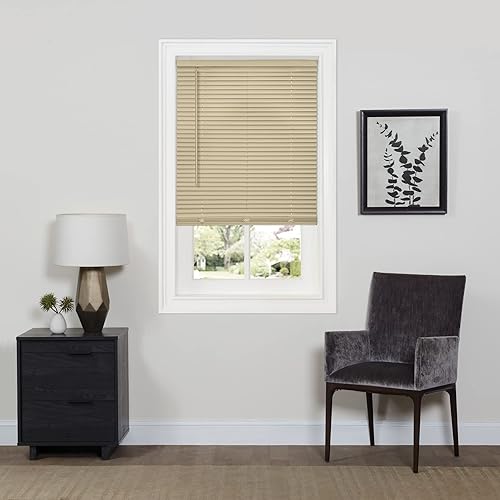 Cordless Room Darkening Mini Blind - 27 Inch Width, 64 Inch Length, 1" Slat Size - Latte - Cordless GII Deluxe Sundown Horizontal Windows Blinds for Interior by Achim Home Decor