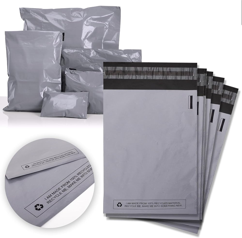 Sabco Grey Mailing Bags 13 x 19 Inch 100 Pack Self Seal Plastic