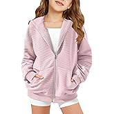 Haloumoning Girls Zip Up Hoodie Kids Fashion Oversized Textured Sweatshirt Jacket with Pockets 5-14 Years