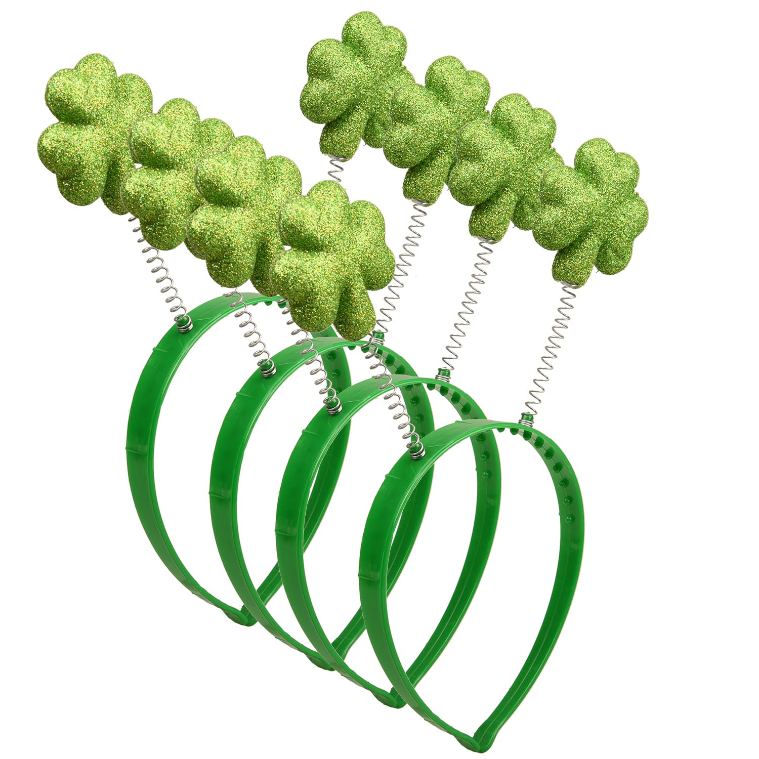 NAUZE 4 Pack St. Patricks Day Headband Shamrock Glitter Clover Leaf Bopper Irish Party Boppers