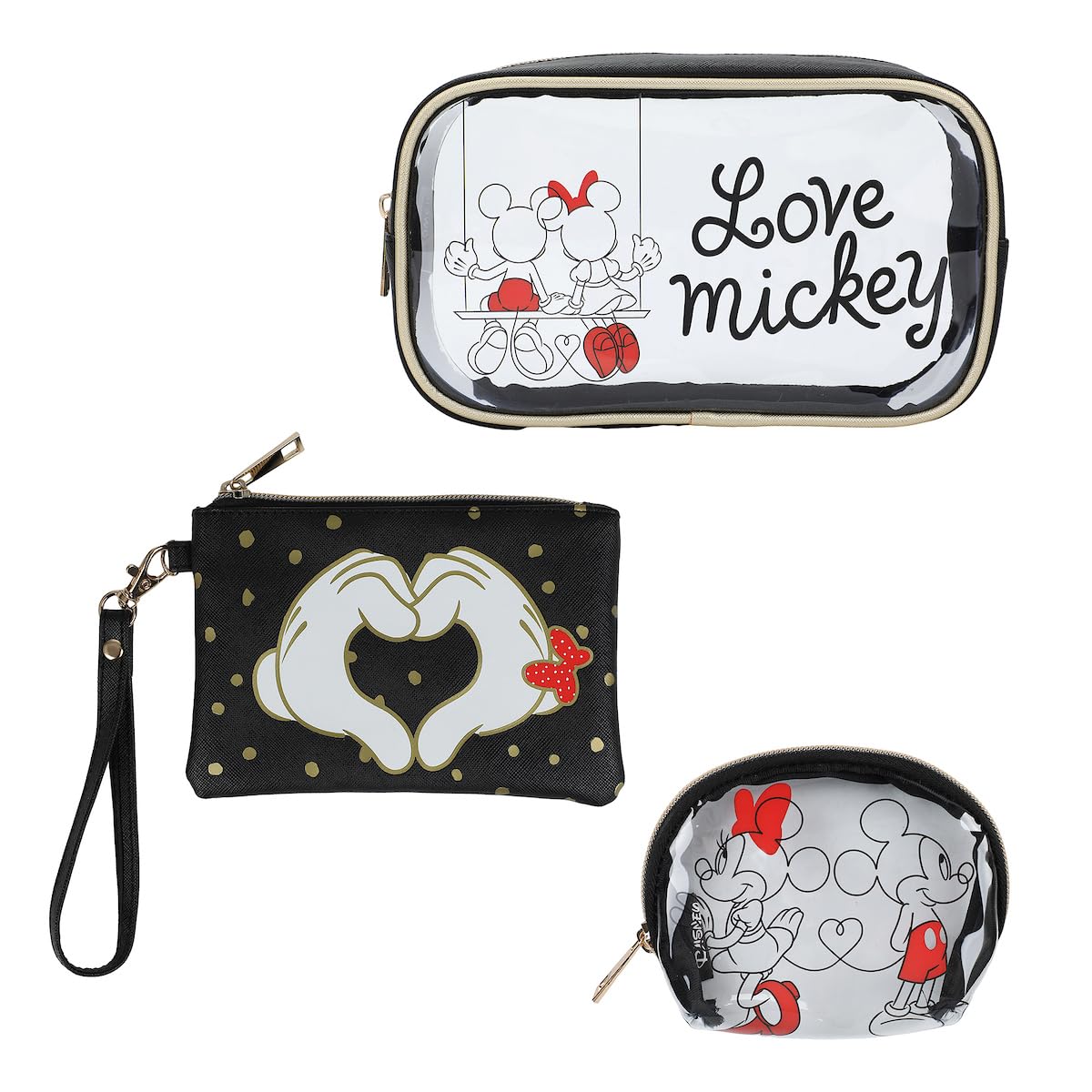 Photo 1 of ***one piece missing*** Bioworld Mickey 3-Piece Set Toiletry Bags with Clear PVC Makeup Bag