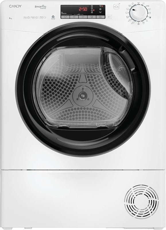Smart Pro Inverter CRO EH9N4TBE-S, Secadora 9KG, Bomba de Calor, Panel Smart Touch, WiFi, App hOn, 14 Ciclos, 3 Rápidos, Certificado Secado Lana, Snap & Dry, Inicio Diferido 24H, 63DB, Blanco