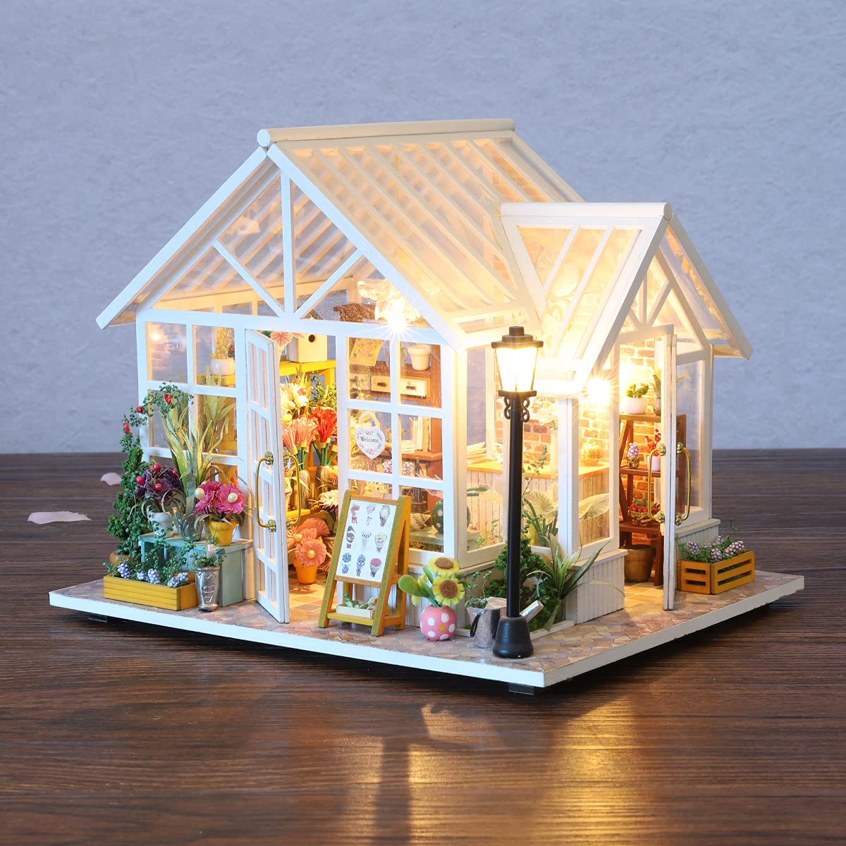 GuDoQi DIY Miniature Dollhouse Kit, Tiny House kit with Music, Miniature House Kit 1:24 Scale, Great Handmade Crafts Gift for Birthday Easter, Beautiful Flower Shop